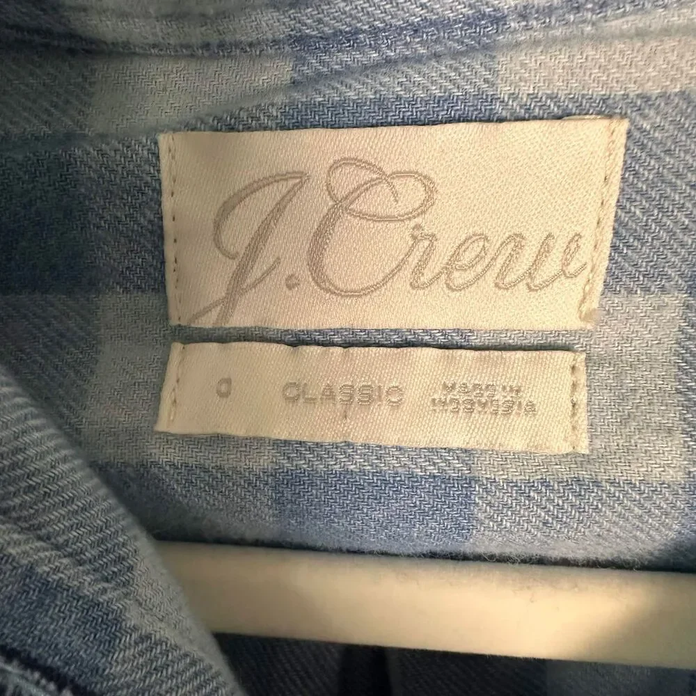 J.Crew Blue Gingham Buffalo Check Flannel Button Down Shirt Classic Fit Size 0